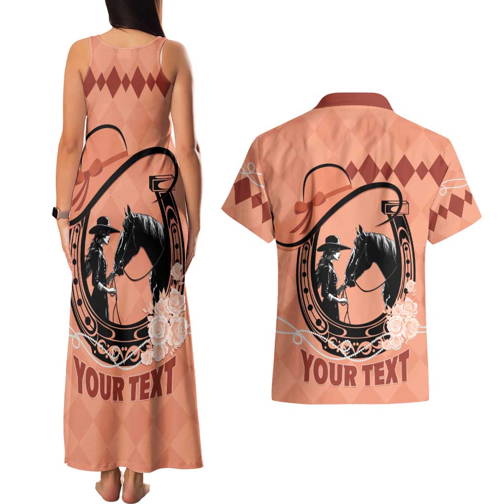 Personalized Kentucky Horse Racing Couples Matching Tank Maxi Dress and Hawaiian Shirt Beauty and The Horse Orange Version LT01