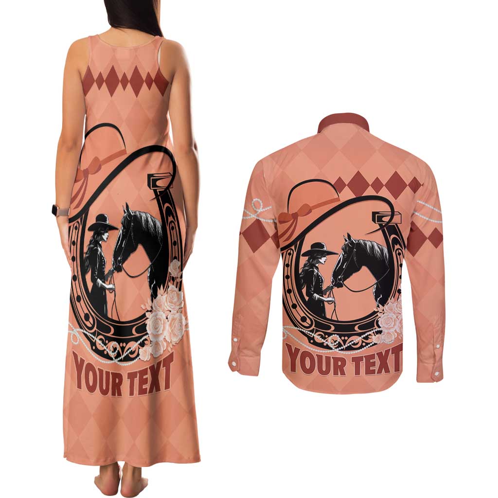 Personalized Kentucky Horse Racing Couples Matching Tank Maxi Dress and Long Sleeve Button Shirt Beauty and The Horse Orange Version LT01