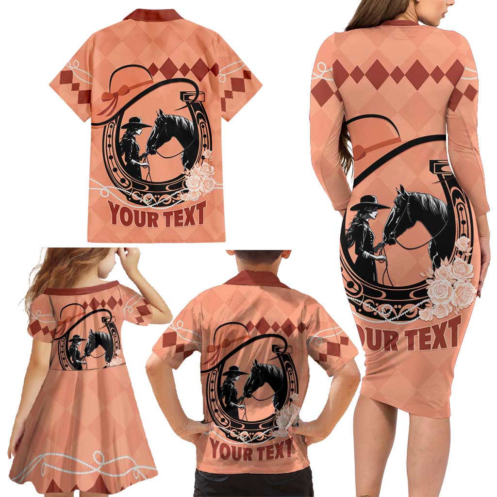 Personalized Kentucky Horse Racing Family Matching Long Sleeve Bodycon Dress and Hawaiian Shirt Beauty and The Horse Orange Version LT01