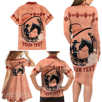 Personalized Kentucky Horse Racing Family Matching Long Sleeve Bodycon Dress and Hawaiian Shirt Beauty and The Horse Orange Version LT01