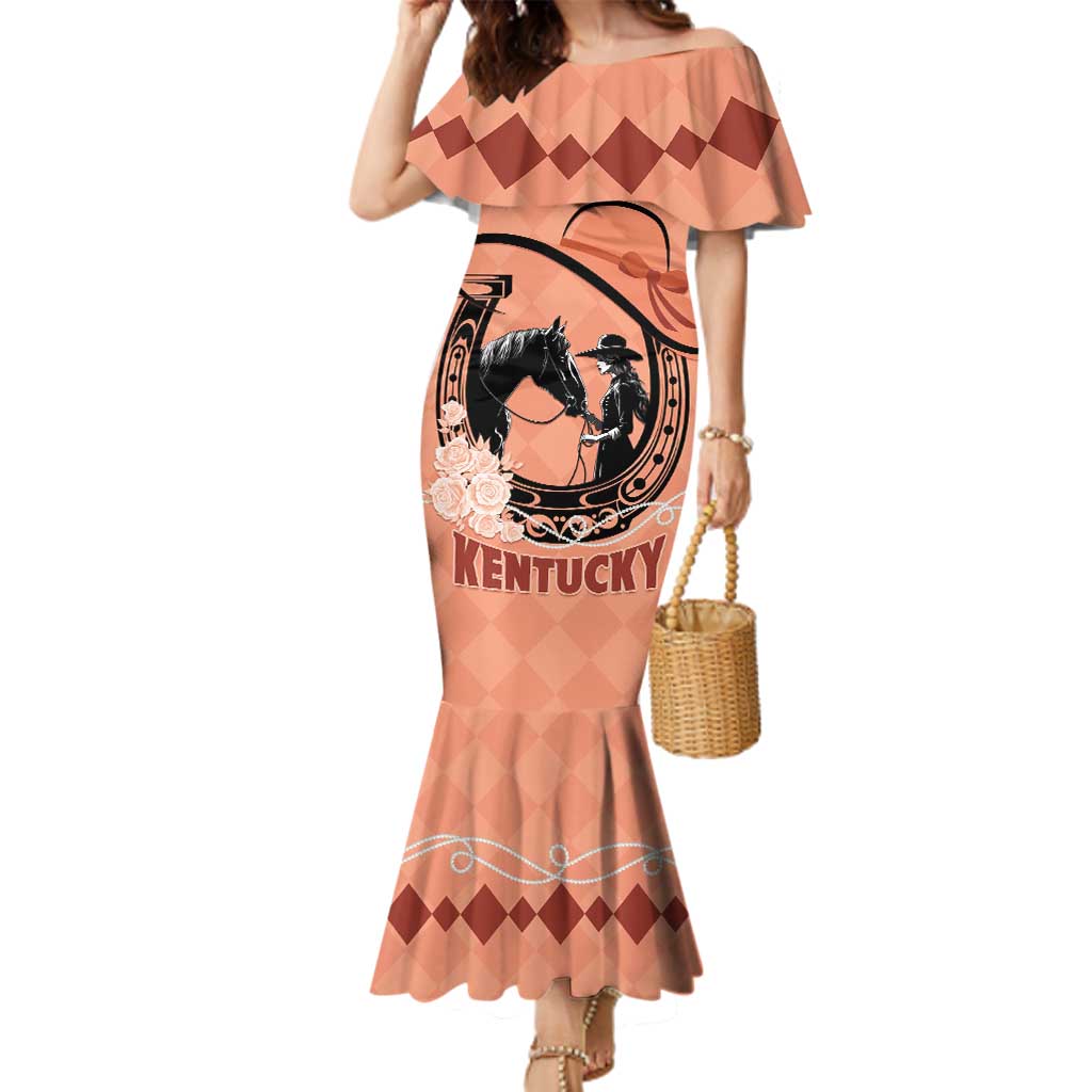 Personalized Kentucky Horse Racing Family Matching Mermaid Dress and Hawaiian Shirt Beauty and The Horse Orange Version LT01