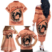Personalized Kentucky Horse Racing Family Matching Off The Shoulder Long Sleeve Dress and Hawaiian Shirt Beauty and The Horse Orange Version LT01