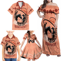 Personalized Kentucky Horse Racing Family Matching Off Shoulder Maxi Dress and Hawaiian Shirt Beauty and The Horse Orange Version LT01