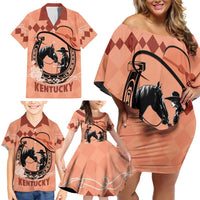 Personalized Kentucky Horse Racing Family Matching Off Shoulder Short Dress and Hawaiian Shirt Beauty and The Horse Orange Version LT01