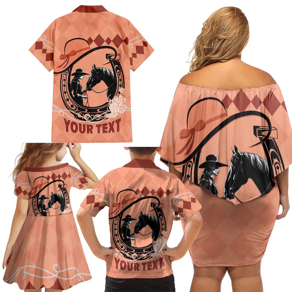 Personalized Kentucky Horse Racing Family Matching Off Shoulder Short Dress and Hawaiian Shirt Beauty and The Horse Orange Version LT01