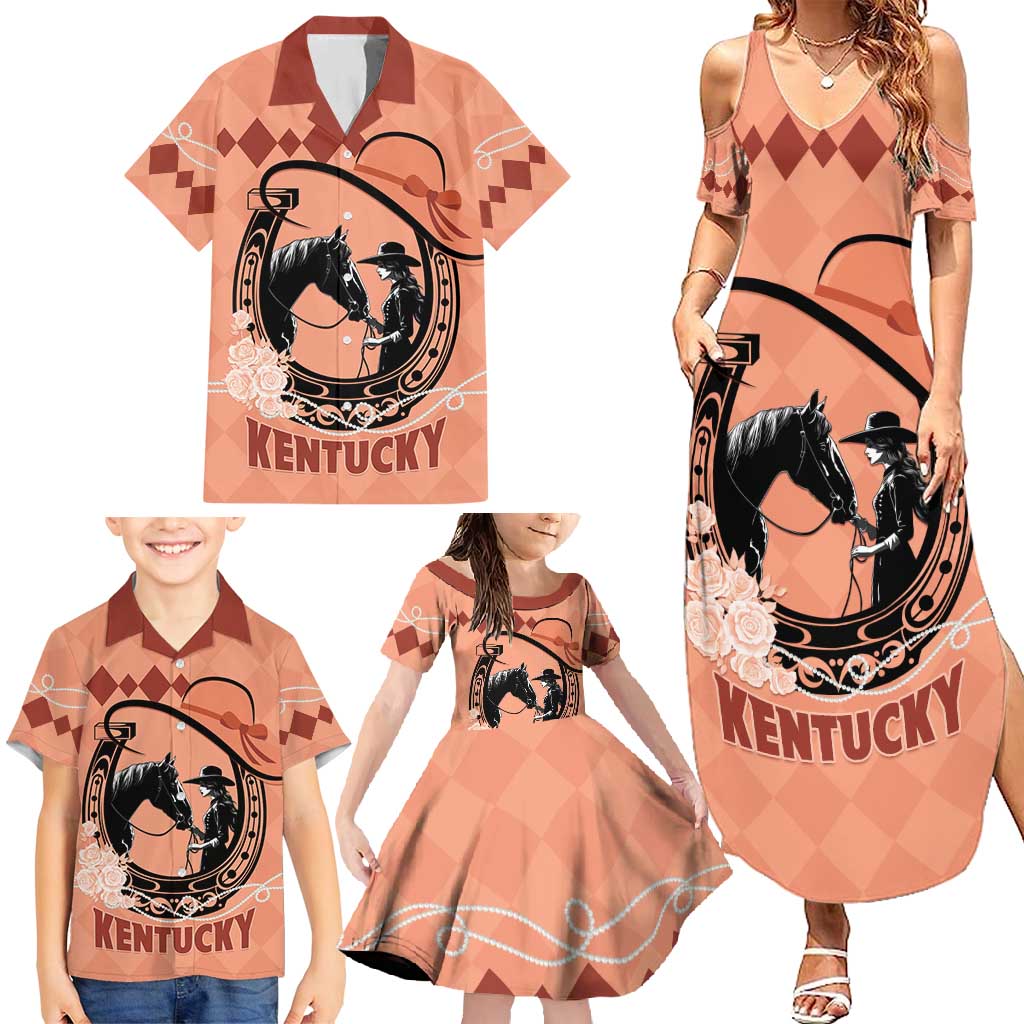Personalized Kentucky Horse Racing Family Matching Summer Maxi Dress and Hawaiian Shirt Beauty and The Horse Orange Version LT01