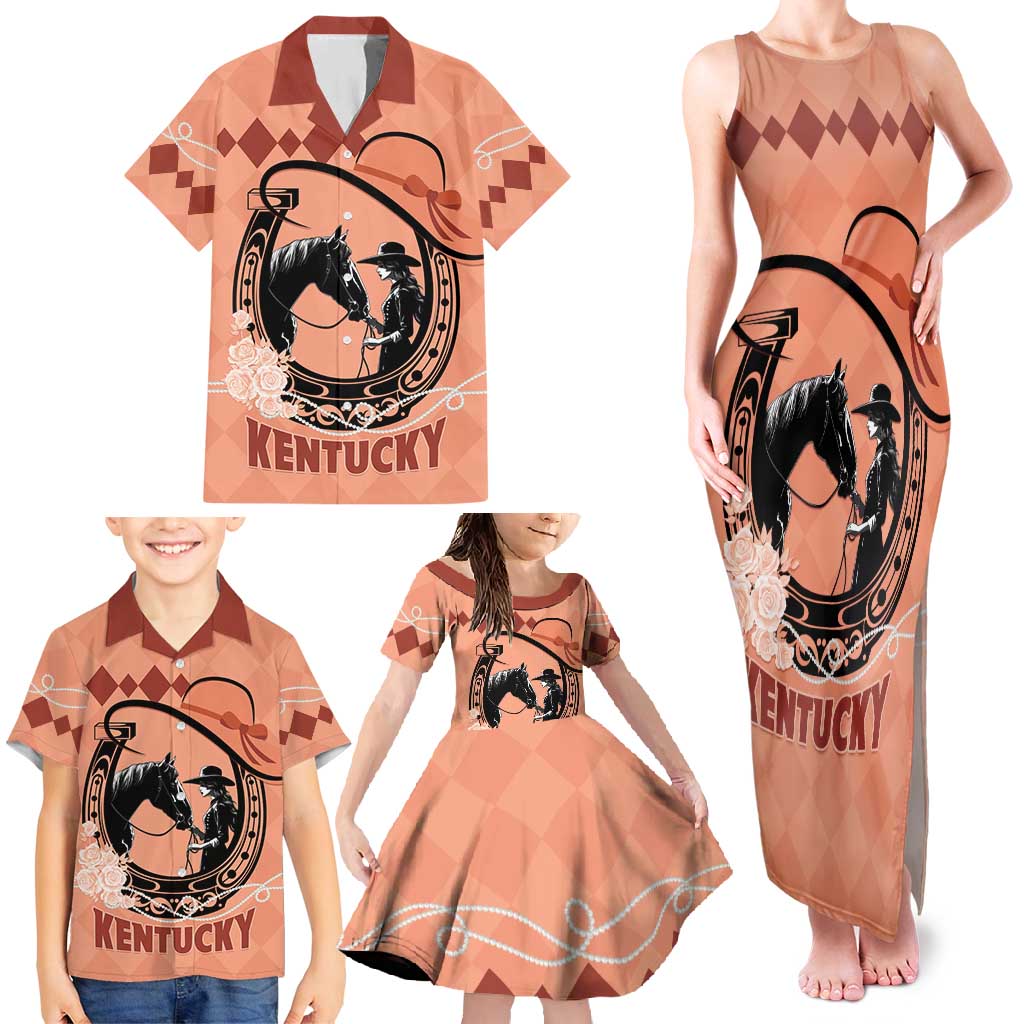 Personalized Kentucky Horse Racing Family Matching Tank Maxi Dress and Hawaiian Shirt Beauty and The Horse Orange Version LT01