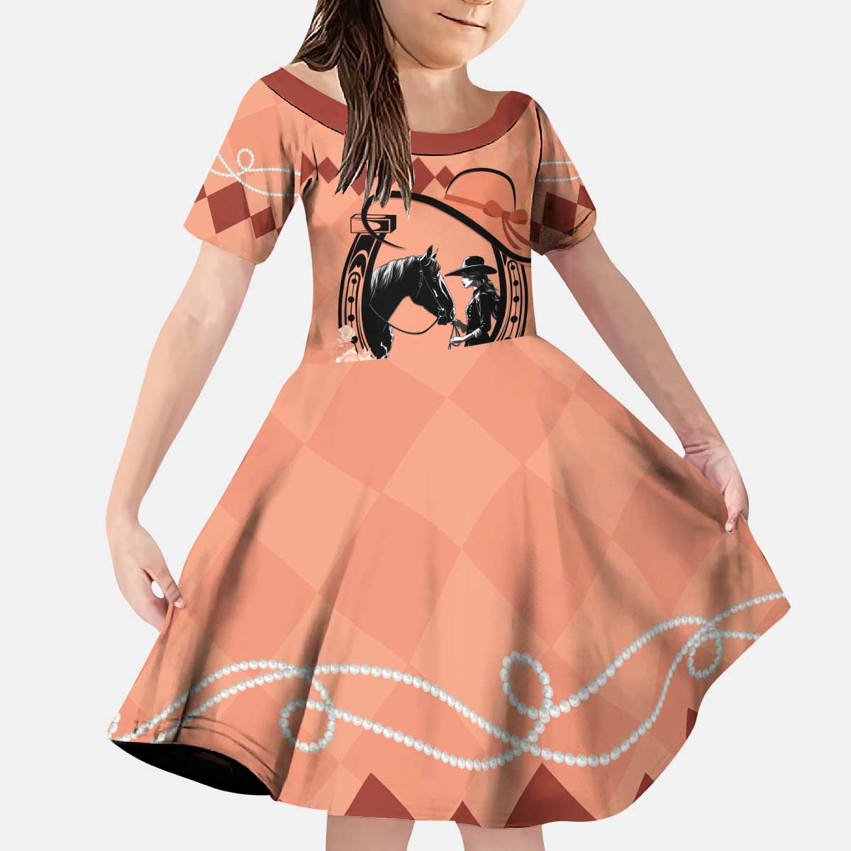 Personalized Kentucky Horse Racing Kid Short Sleeve Dress Beauty and The Horse Orange Version LT01