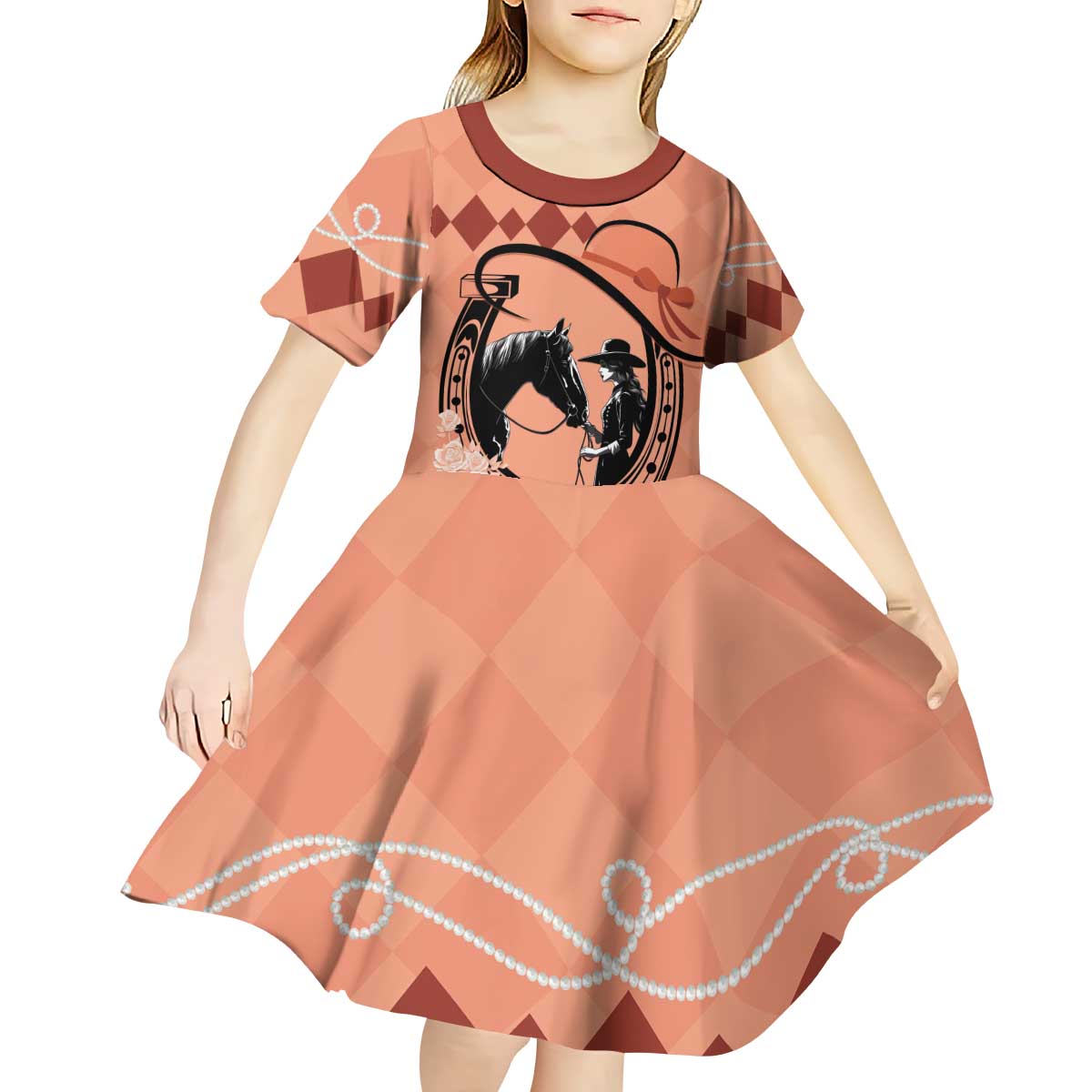 Personalized Kentucky Horse Racing Kid Short Sleeve Dress Beauty and The Horse Orange Version LT01