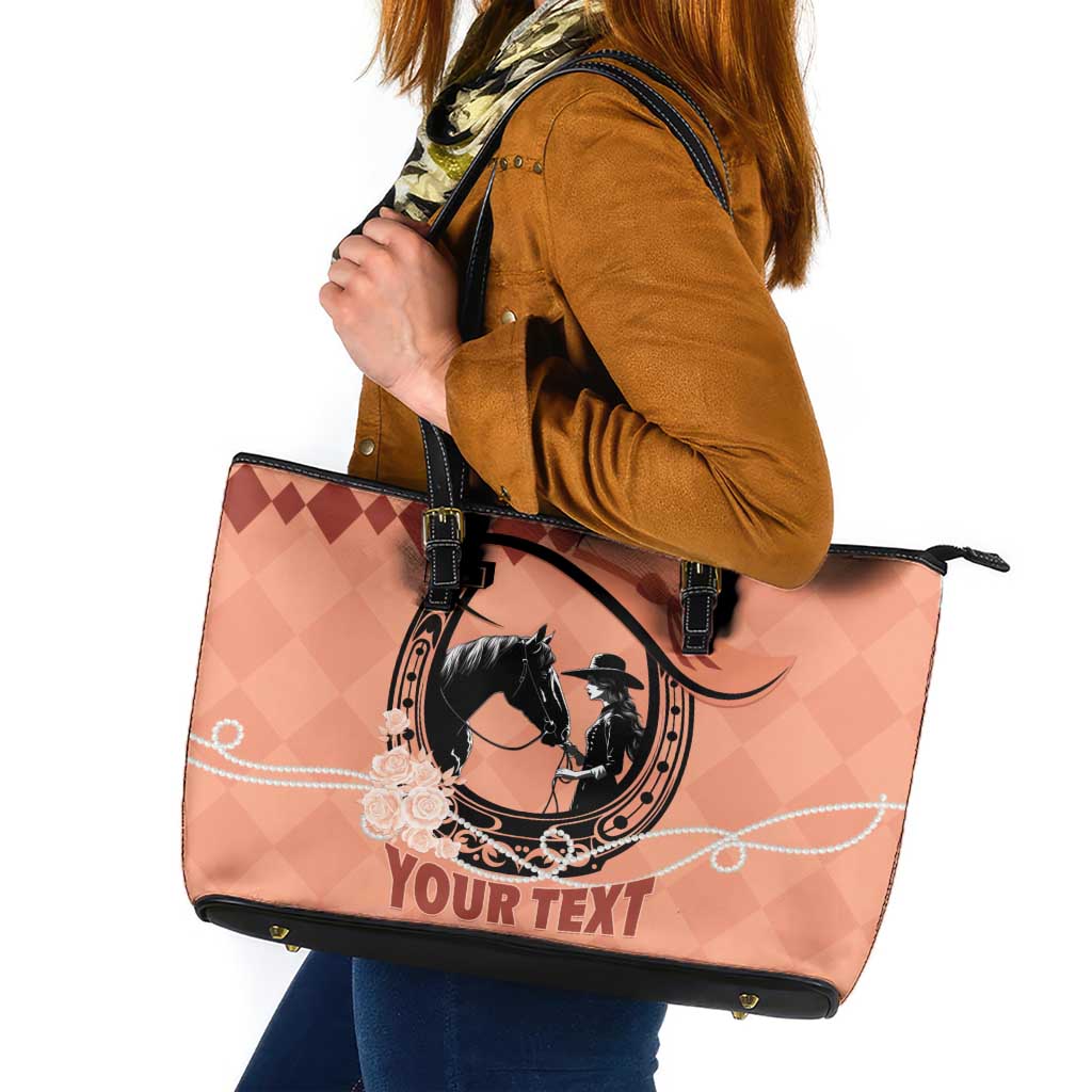 Personalized Kentucky Horse Racing Leather Tote Bag Beauty and The Horse Orange Version LT01