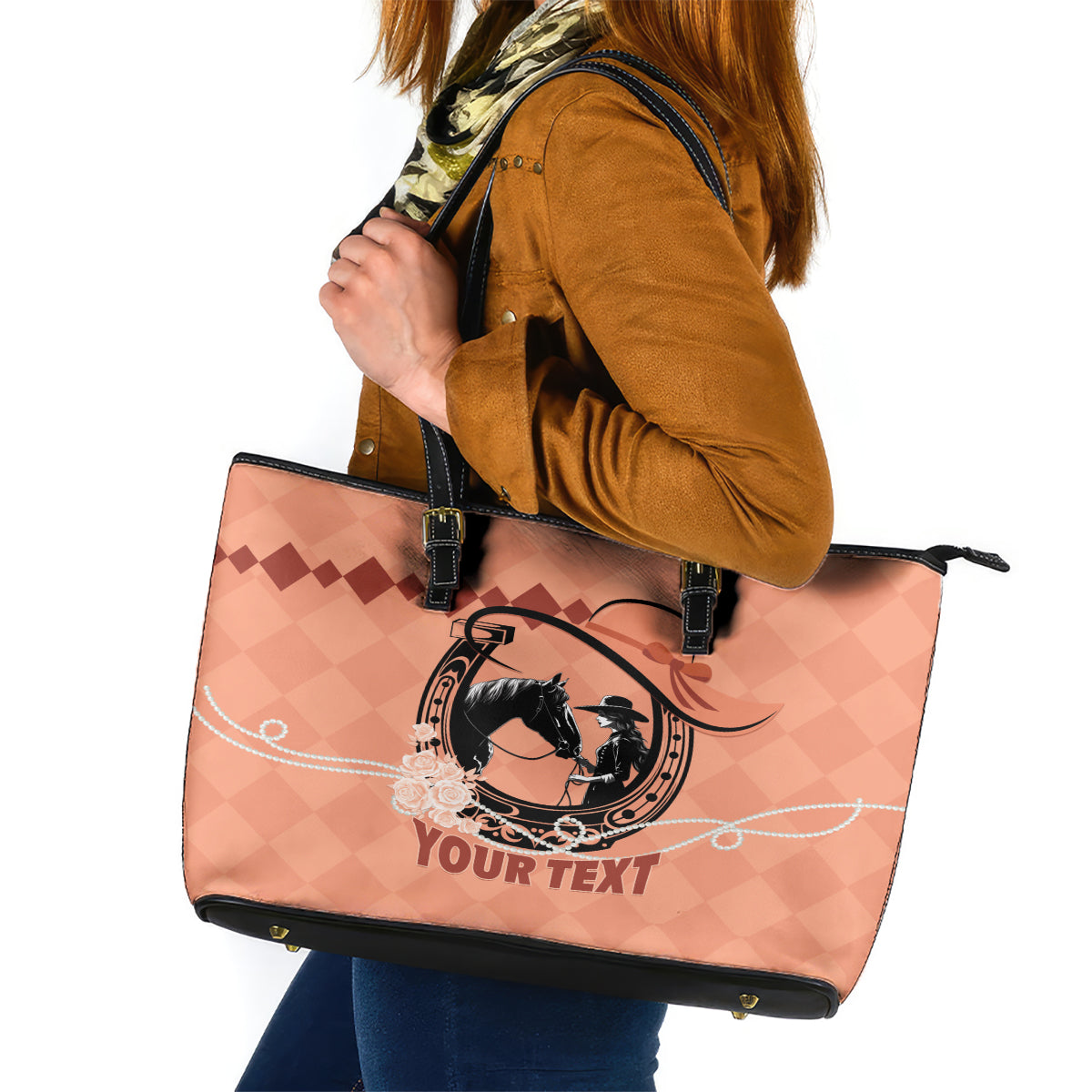Personalized Kentucky Horse Racing 2024 Leather Tote Bag Beauty and The Horse Orange Version