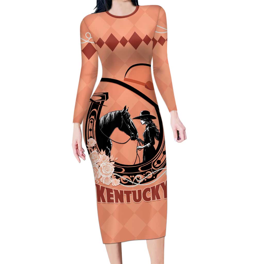 Personalized Kentucky Horse Racing Long Sleeve Bodycon Dress Beauty and The Horse Orange Version LT01