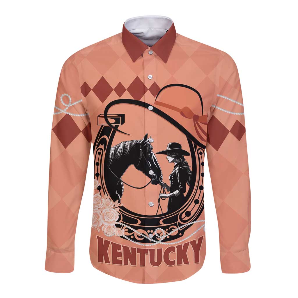 Personalized Kentucky Horse Racing Long Sleeve Button Shirt Beauty and The Horse Orange Version LT01