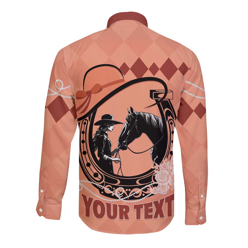 Personalized Kentucky Horse Racing Long Sleeve Button Shirt Beauty and The Horse Orange Version LT01