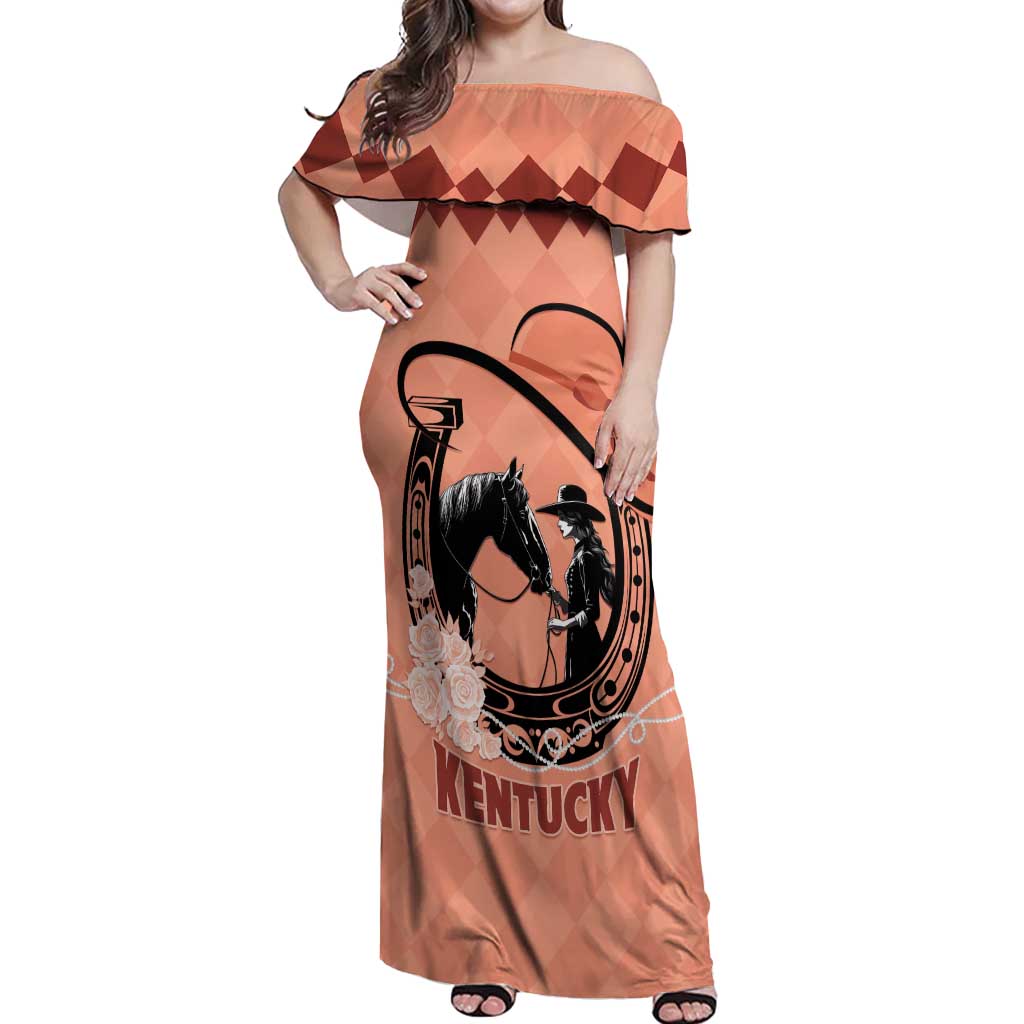 Personalized Kentucky Horse Racing Off Shoulder Maxi Dress Beauty and The Horse Orange Version LT01