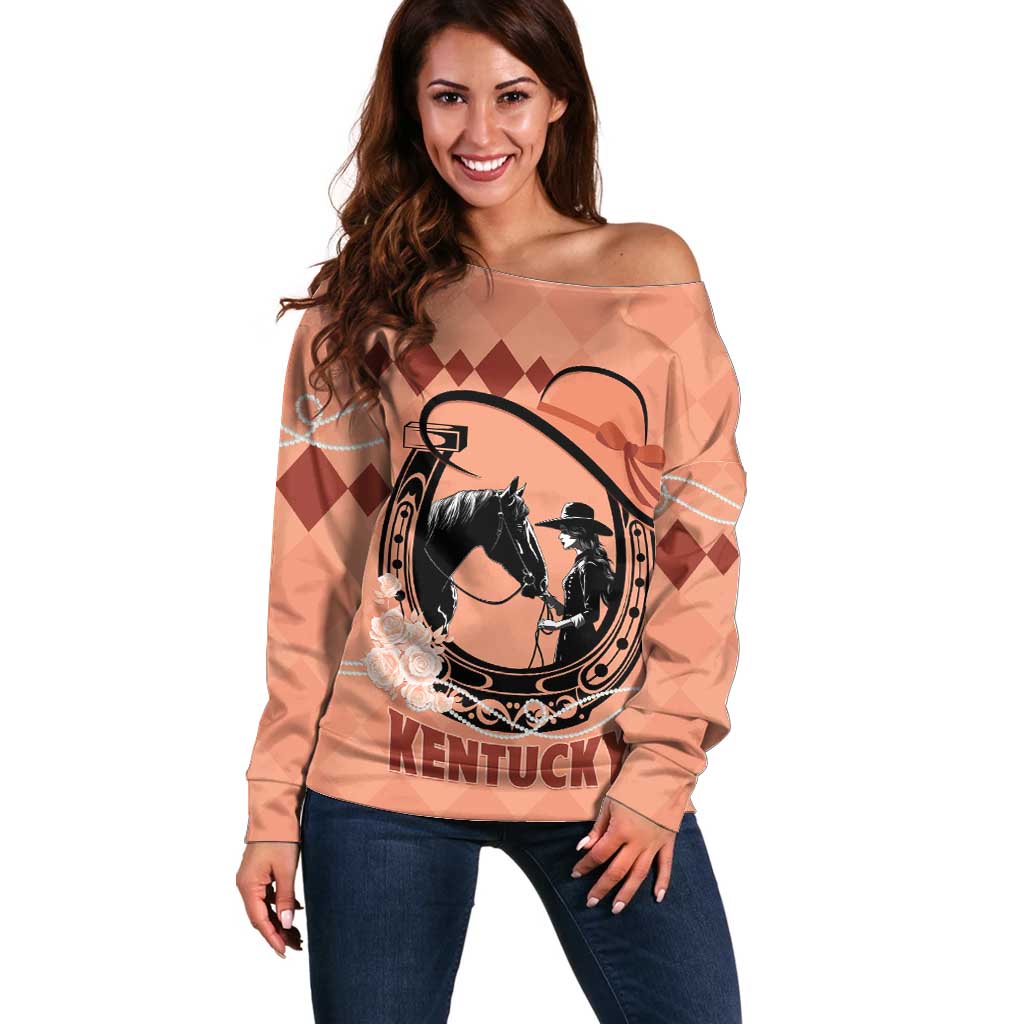 Personalized Kentucky Horse Racing Off Shoulder Sweater Beauty and The Horse Orange Version LT01