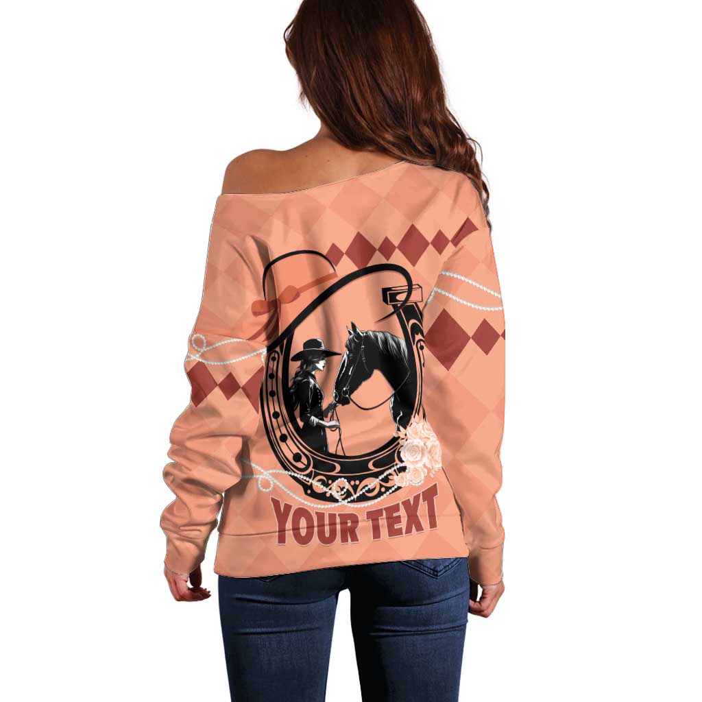 Personalized Kentucky Horse Racing Off Shoulder Sweater Beauty and The Horse Orange Version LT01