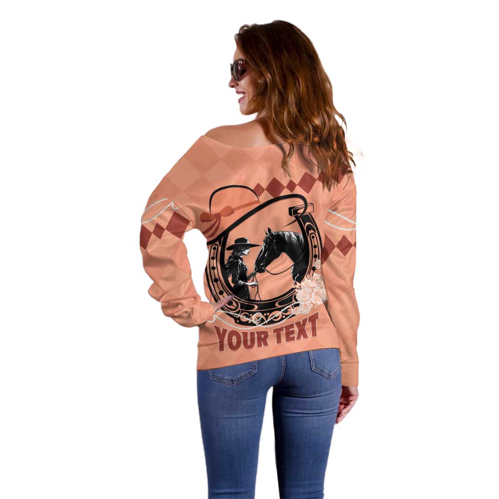 Personalized Kentucky Horse Racing Off Shoulder Sweater Beauty and The Horse Orange Version LT01
