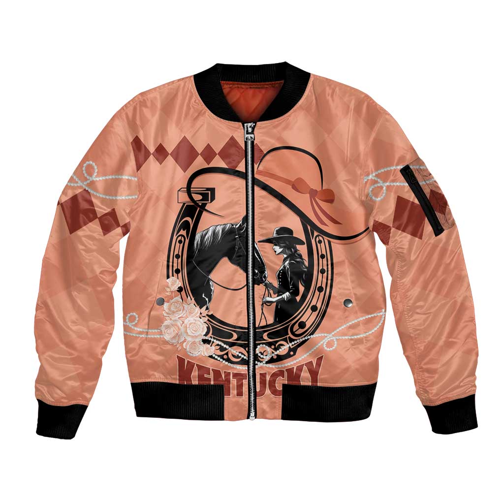 Personalized Kentucky Horse Racing Sleeve Zip Bomber Jacket Beauty and The Horse Orange Version LT01