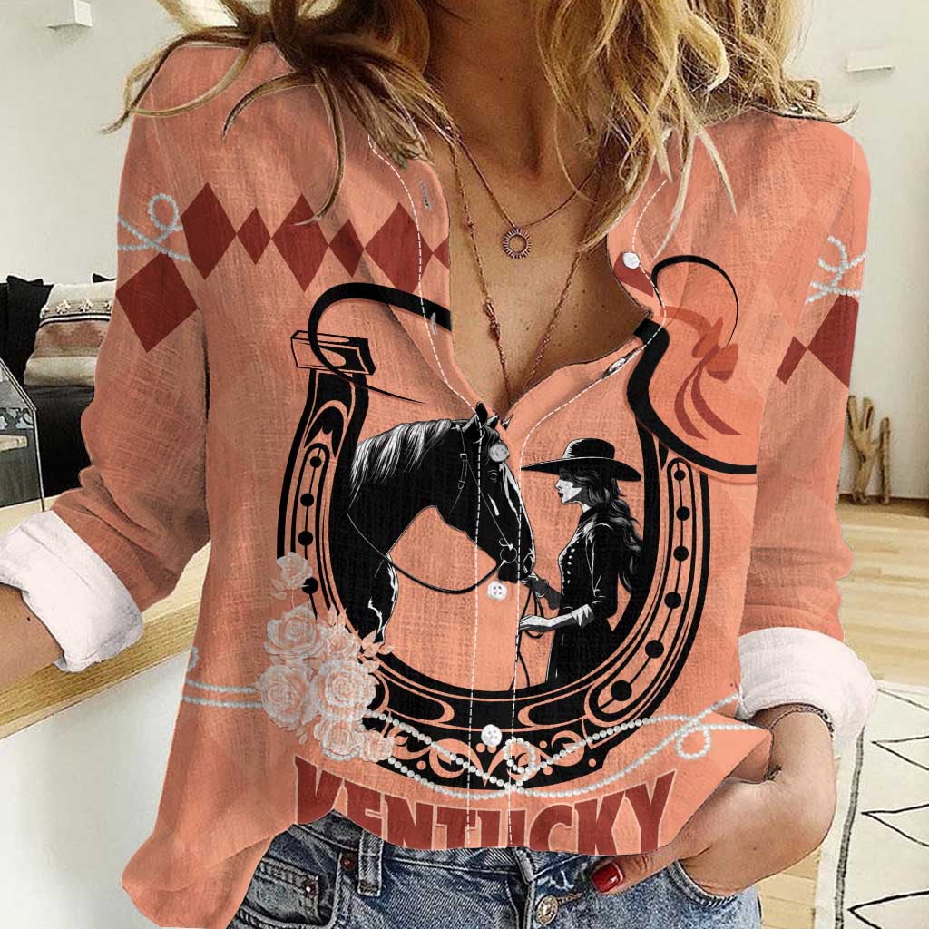Personalized Kentucky Horse Racing Women Casual Shirt Beauty and The Horse Orange Version LT01