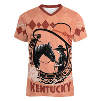 Personalized Kentucky Horse Racing Women V-Neck T-Shirt Beauty and The Horse Orange Version LT01