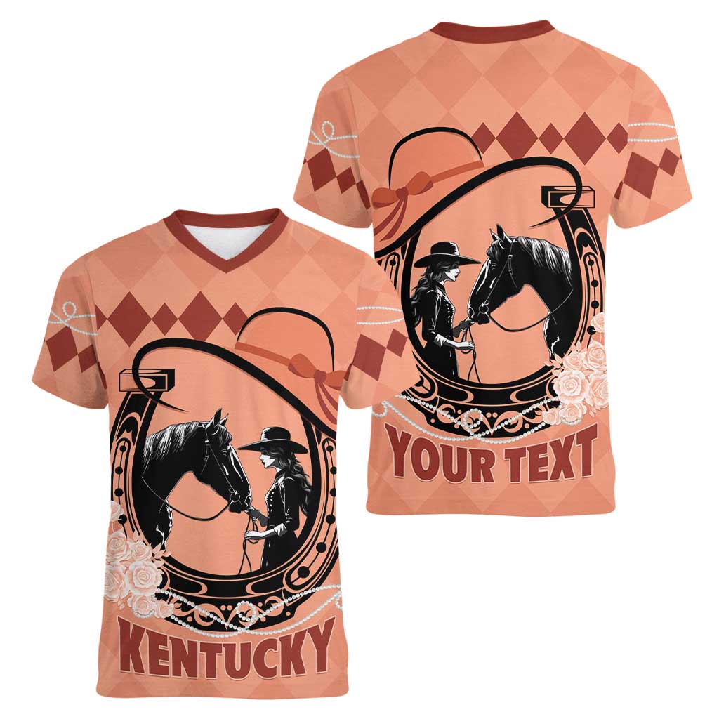 Personalized Kentucky Horse Racing Women V-Neck T-Shirt Beauty and The Horse Orange Version LT01