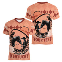 Personalized Kentucky Horse Racing Women V-Neck T-Shirt Beauty and The Horse Orange Version LT01