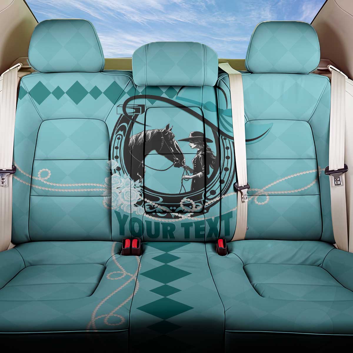Personalized Kentucky Horse Racing Back Car Seat Cover Beauty and The Horse Teal Version LT01