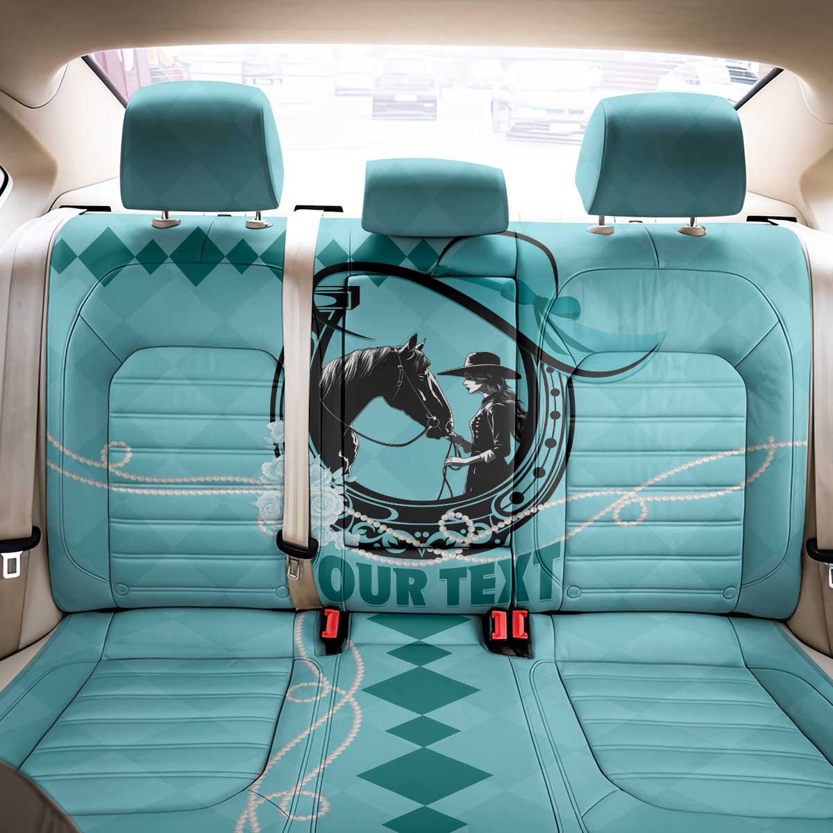 Personalized Kentucky Horse Racing Back Car Seat Cover Beauty and The Horse Teal Version LT01