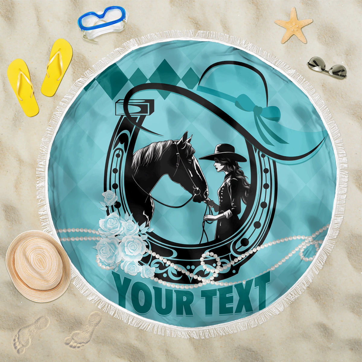 Personalized Kentucky Horse Racing 2024 Beach Blanket Beauty and The Horse Teal Version