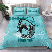 Personalized Kentucky Horse Racing Bedding Set Beauty and The Horse Teal Version LT01