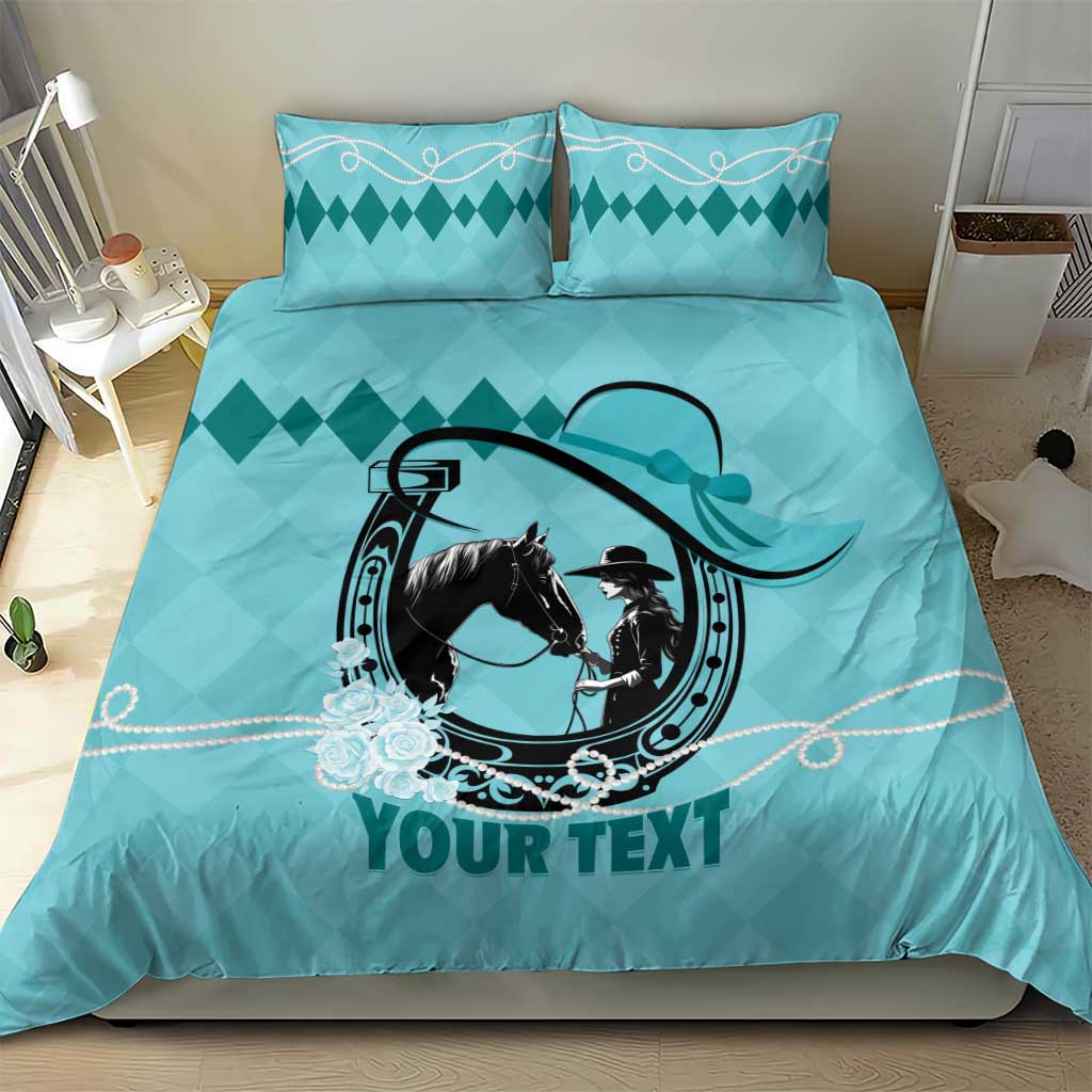 Personalized Kentucky Horse Racing Bedding Set Beauty and The Horse Teal Version LT01