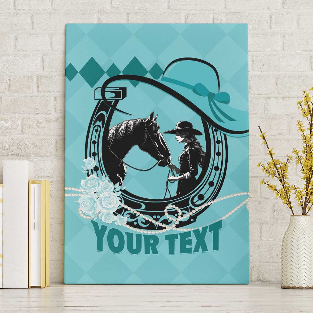 Personalized Kentucky Horse Racing Canvas Wall Art Beauty and The Horse Teal Version LT01
