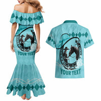 Personalized Kentucky Horse Racing Couples Matching Mermaid Dress and Hawaiian Shirt Beauty and The Horse Teal Version LT01