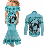 Personalized Kentucky Horse Racing Couples Matching Mermaid Dress and Long Sleeve Button Shirt Beauty and The Horse Teal Version LT01