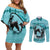Personalized Kentucky Horse Racing Couples Matching Off Shoulder Short Dress and Long Sleeve Button Shirt Beauty and The Horse Teal Version LT01