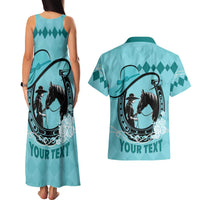 Personalized Kentucky Horse Racing Couples Matching Tank Maxi Dress and Hawaiian Shirt Beauty and The Horse Teal Version LT01