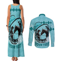 Personalized Kentucky Horse Racing Couples Matching Tank Maxi Dress and Long Sleeve Button Shirt Beauty and The Horse Teal Version LT01