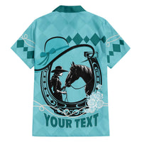 Personalized Kentucky Horse Racing Family Matching Off The Shoulder Long Sleeve Dress and Hawaiian Shirt Beauty and The Horse Teal Version LT01