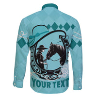 Personalized Kentucky Horse Racing Family Matching Off The Shoulder Long Sleeve Dress and Hawaiian Shirt Beauty and The Horse Teal Version LT01