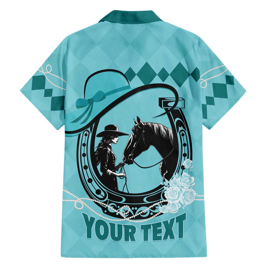 Personalized Kentucky Horse Racing Family Matching Off Shoulder Maxi Dress and Hawaiian Shirt Beauty and The Horse Teal Version LT01