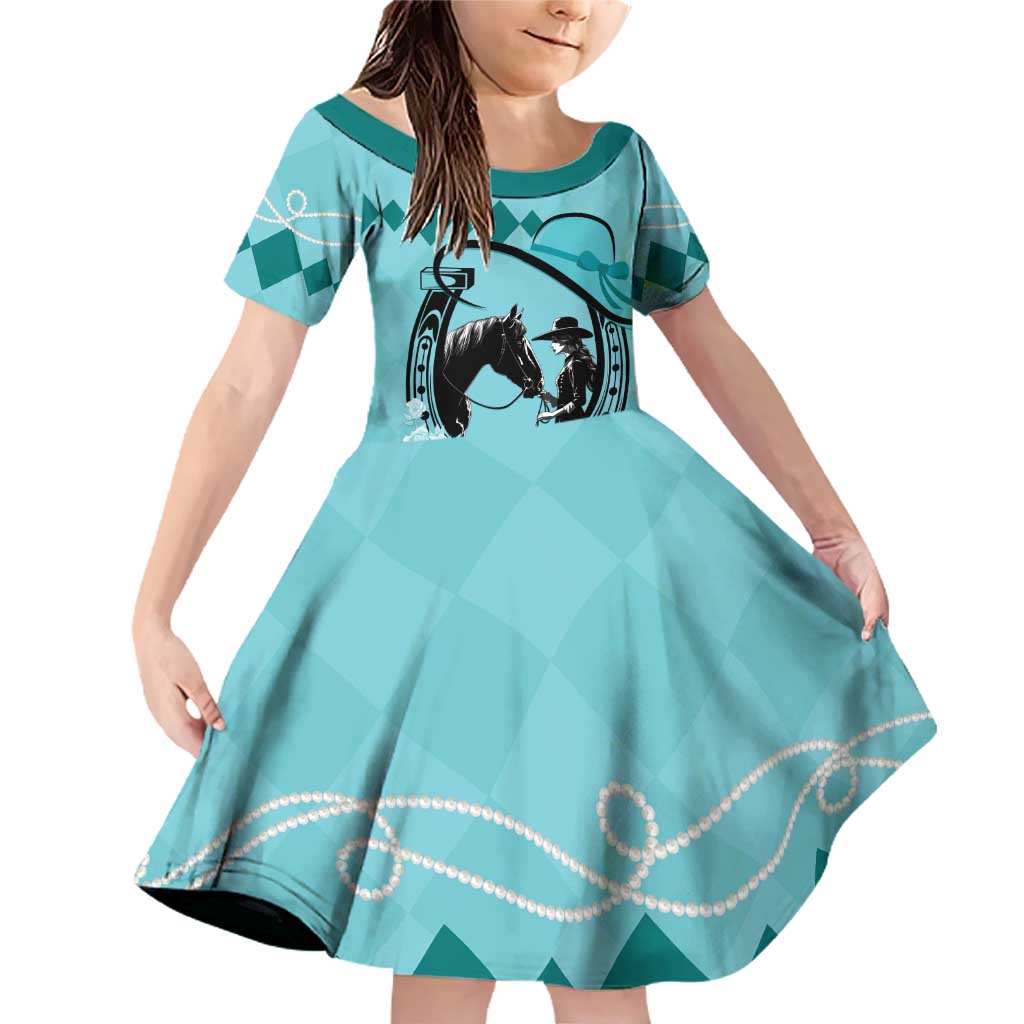 Personalized Kentucky Horse Racing Family Matching Off Shoulder Short Dress and Hawaiian Shirt Beauty and The Horse Teal Version LT01