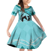Personalized Kentucky Horse Racing Family Matching Off Shoulder Short Dress and Hawaiian Shirt Beauty and The Horse Teal Version LT01