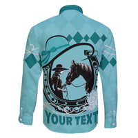 Personalized Kentucky Horse Racing Family Matching Off Shoulder Short Dress and Hawaiian Shirt Beauty and The Horse Teal Version LT01
