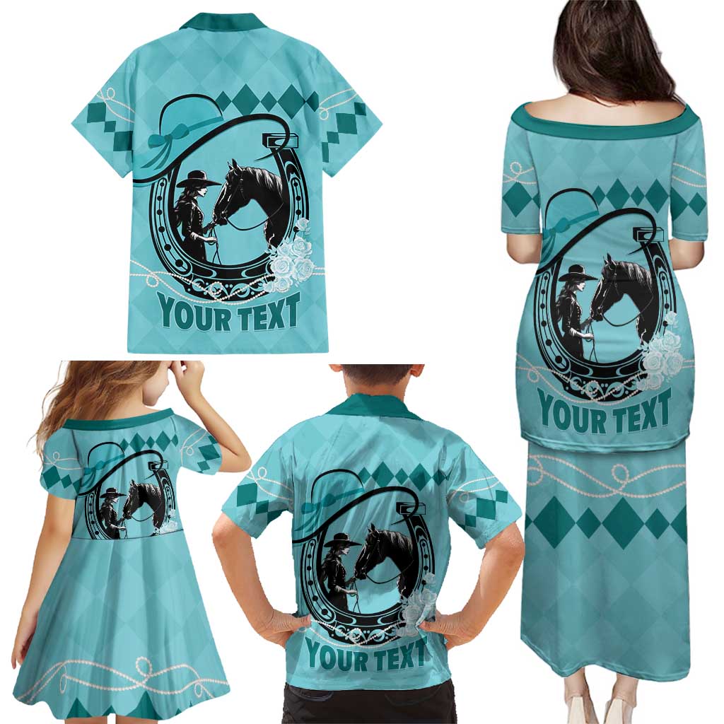 Personalized Kentucky Horse Racing Family Matching Puletasi and Hawaiian Shirt Beauty and The Horse Teal Version LT01