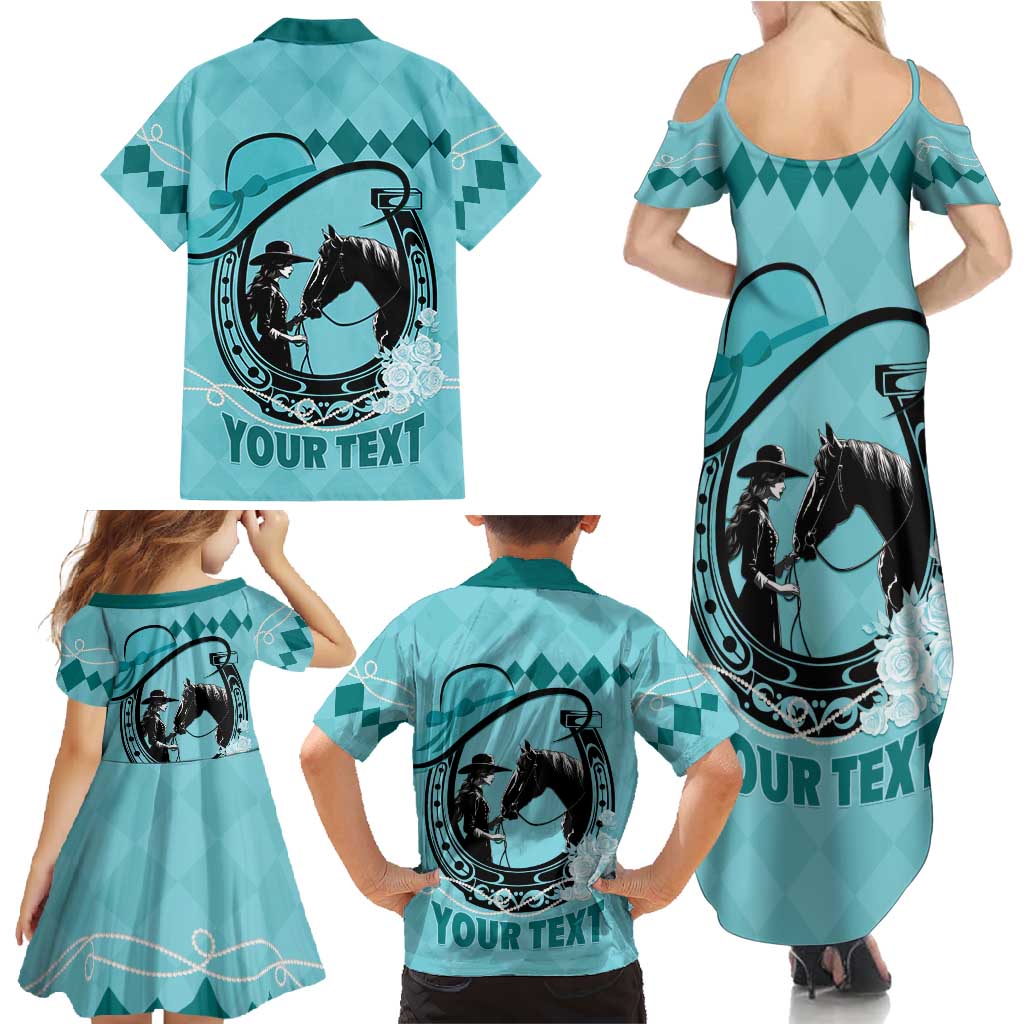 Personalized Kentucky Horse Racing Family Matching Summer Maxi Dress and Hawaiian Shirt Beauty and The Horse Teal Version LT01