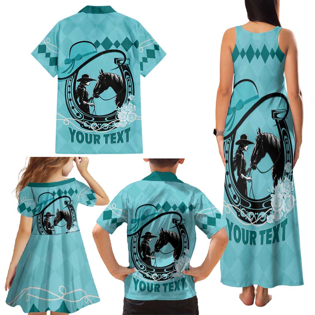 Personalized Kentucky Horse Racing Family Matching Tank Maxi Dress and Hawaiian Shirt Beauty and The Horse Teal Version LT01