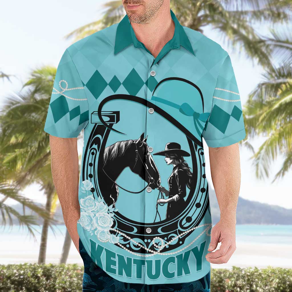 Personalized Kentucky Horse Racing Hawaiian Shirt Beauty and The Horse Teal Version LT01