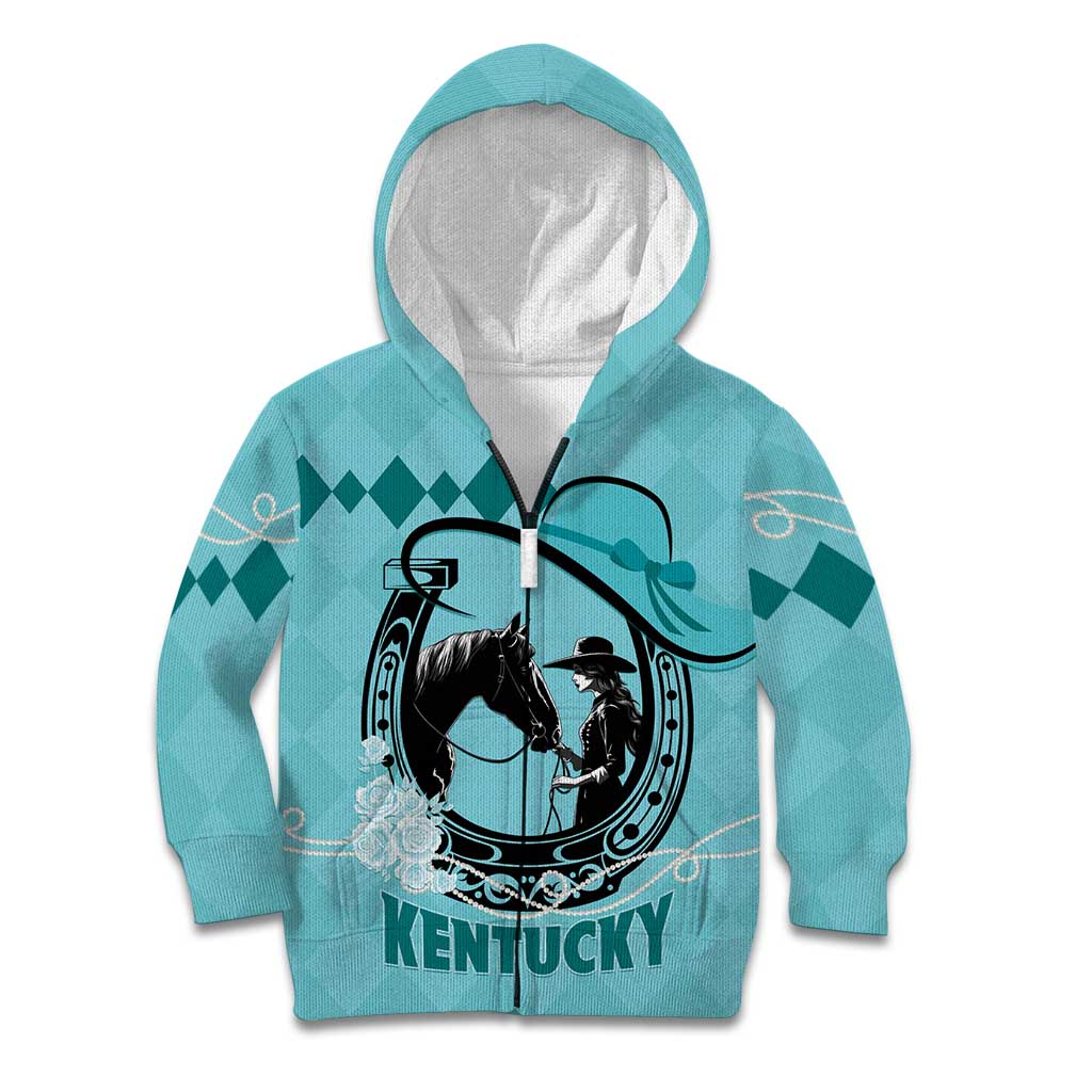 Personalized Kentucky Horse Racing Kid Hoodie Beauty and The Horse Teal Version LT01