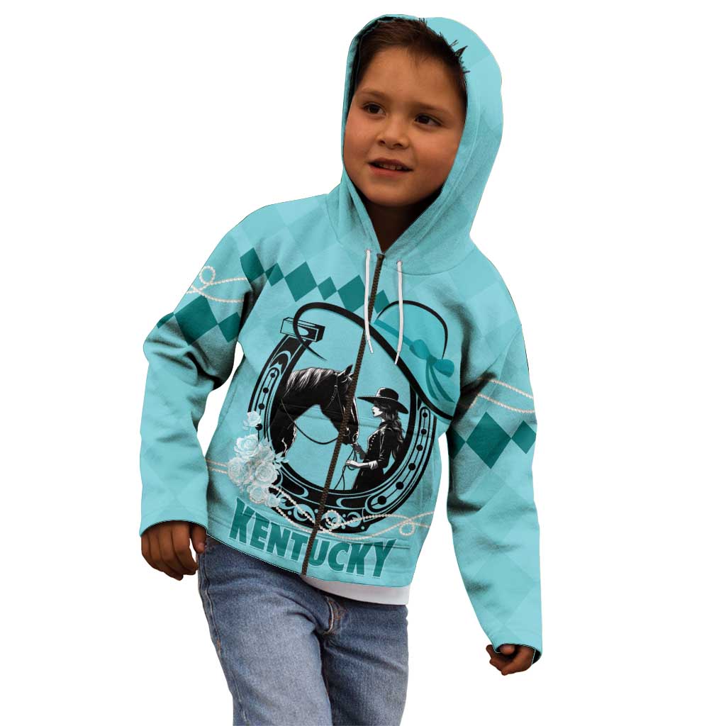 Personalized Kentucky Horse Racing Kid Hoodie Beauty and The Horse Teal Version LT01